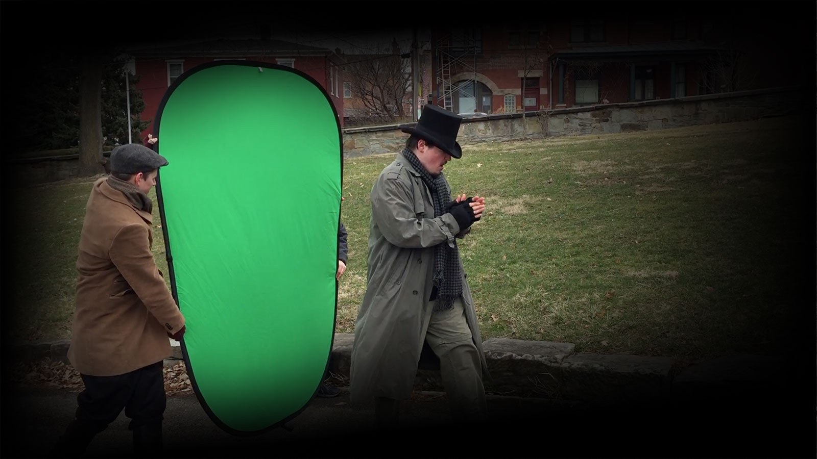 Background image an on-set greenscreen